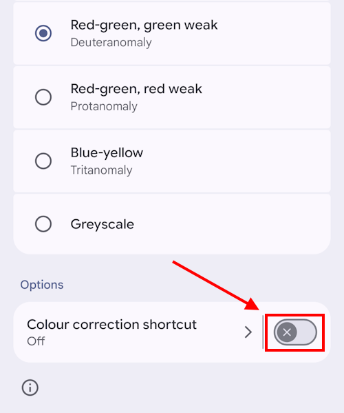 Tap Colour correction shortcut